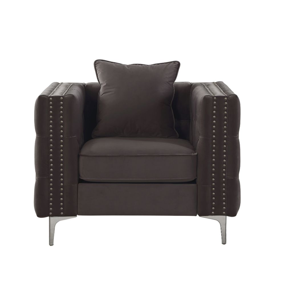 The Fulfiller TV & Media Units - Gillian II Chair w/1 Pillow, Dark Gray Velvet (1Set/2Ctn)