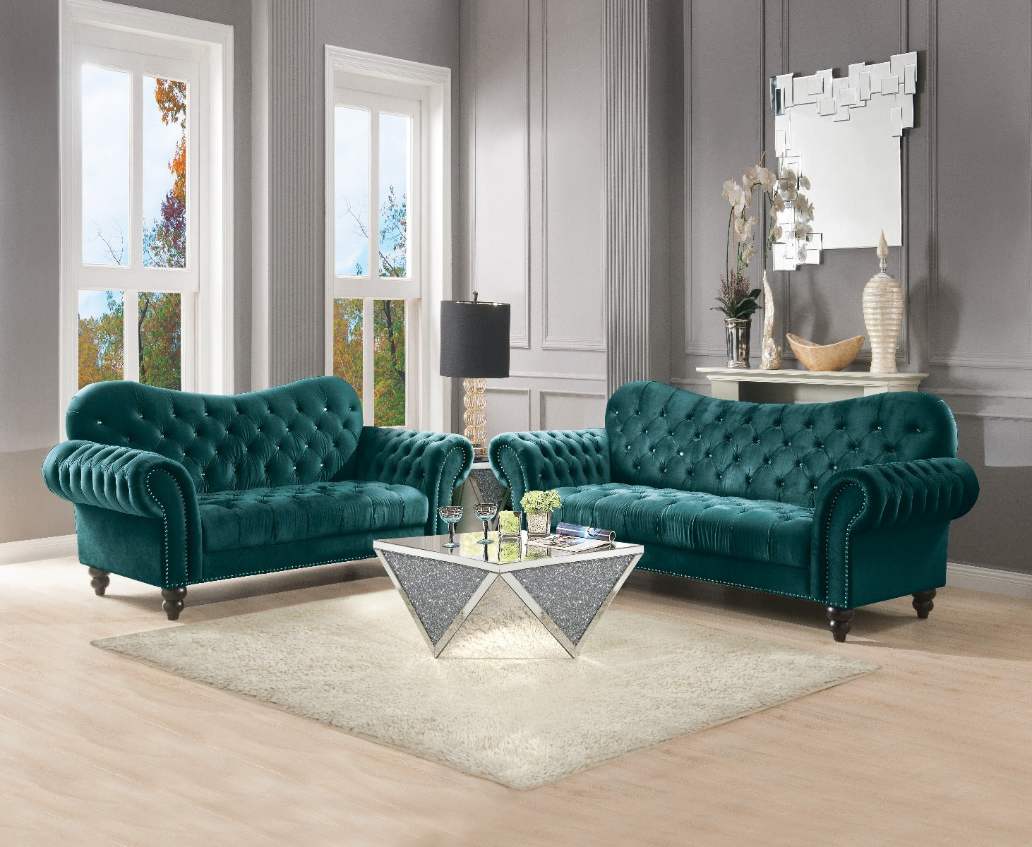 The Fulfiller TV & Media Units - Iberis Sofa, Green Velvet (1Set/2Ctn)