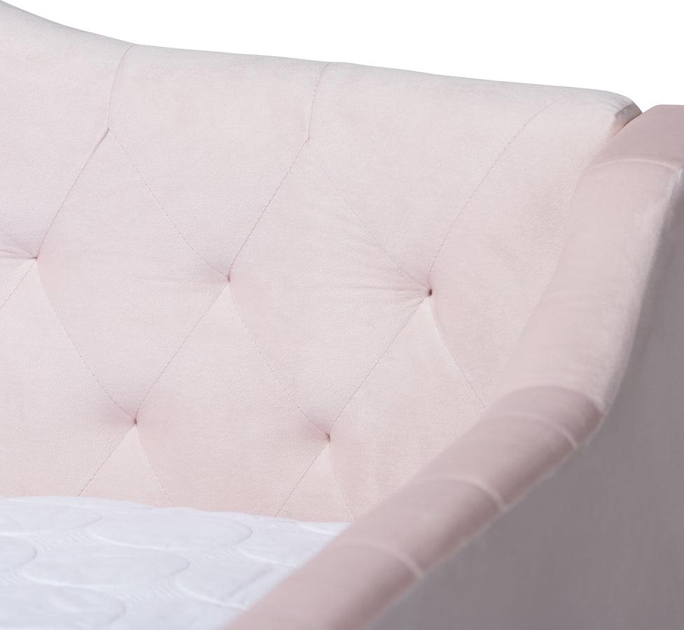 Wholesale Interiors Daybeds - Perry Light Pink Velvet & Button Tufted Queen Size Daybed with Trundle