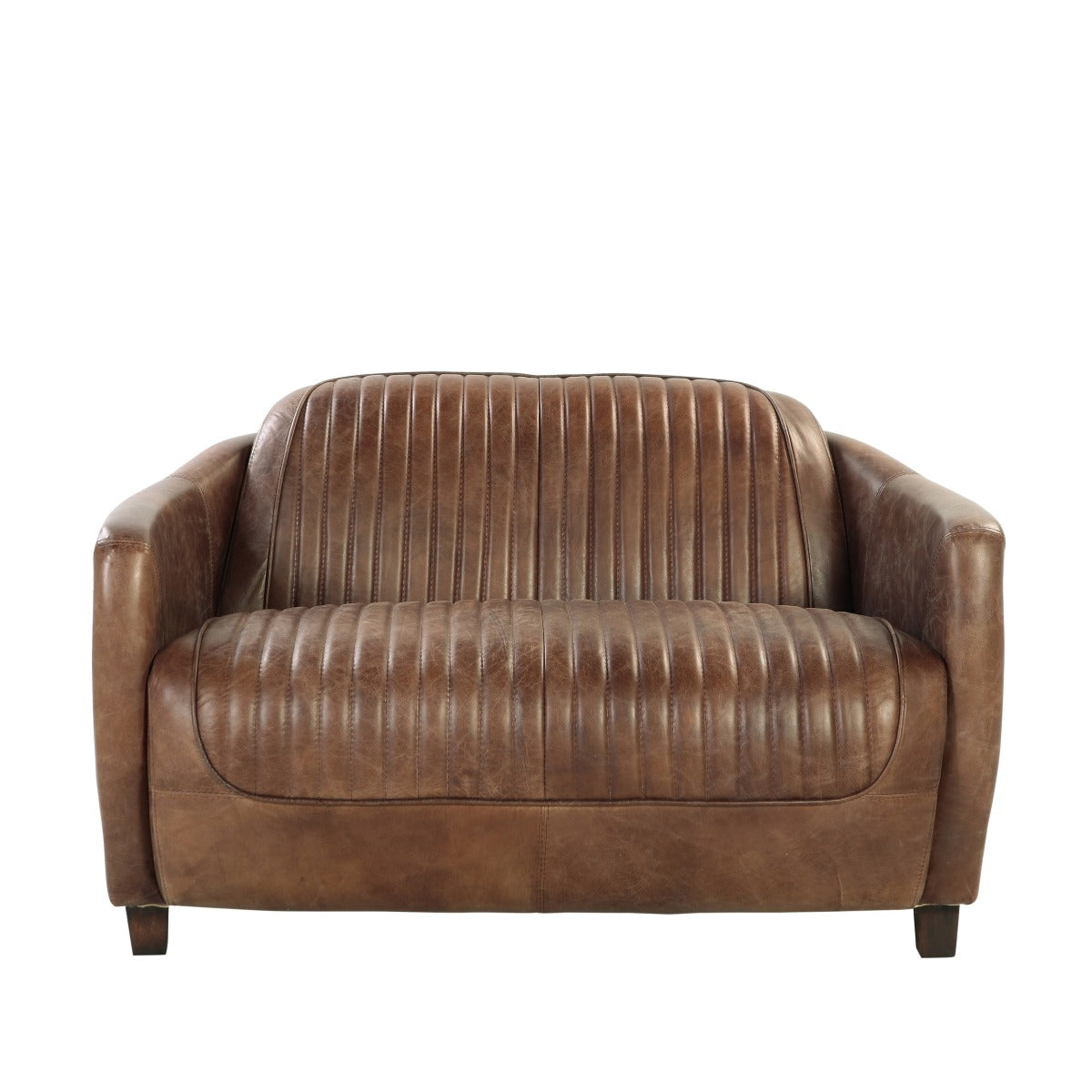 ACME Furniture TV & Media Units - Brancaster Loveseat, Retro Brown Top Grain Leather & Aluminum