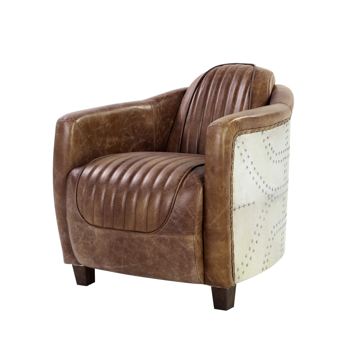 ACME Furniture TV & Media Units - Brancaster Chair, Retro Brown Top Grain Leather & Aluminum