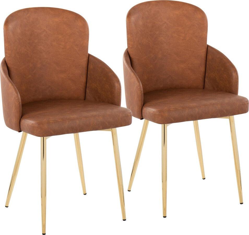 Lumisource Dining Chairs - Dahlia Contemporary Dining Chair In Gold Metal & Camel Faux Leather With Chrome Accent (Set of 2)