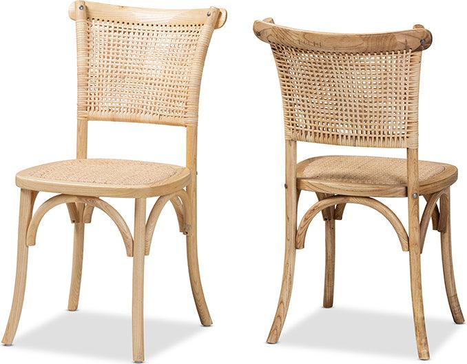 Wholesale Interiors Dining Chairs - Fields Mid-Century Modern Brown Woven Rattan and Wood 2-Piece Cane Dining Chair Set