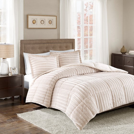 Olliix.com Comforters & Blankets - Faux Fur Comforter Mini Set Champagne Cal King