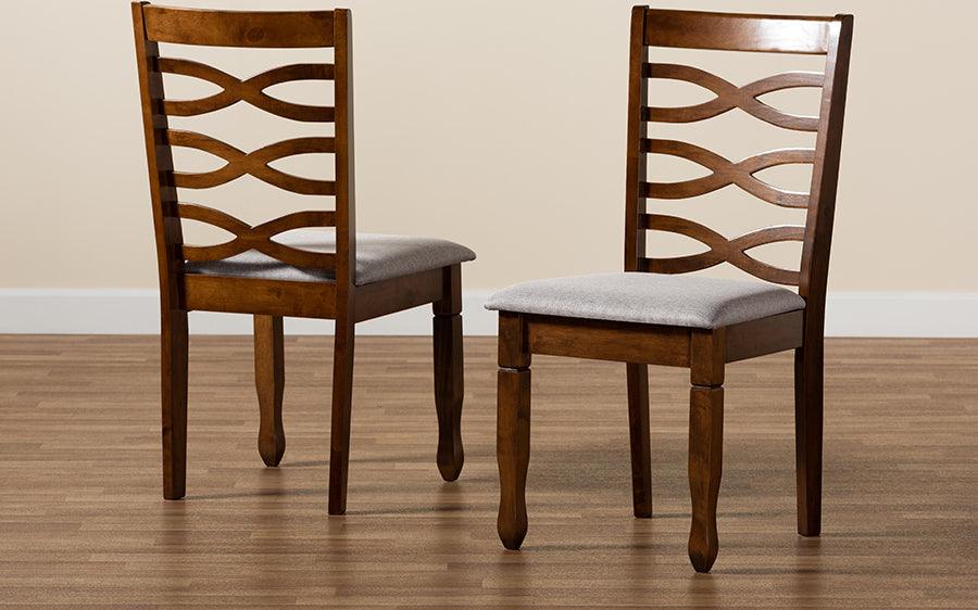 Wholesale Interiors Dining Chairs - Lanier Grey Fabric Upholstered and Walnut Brown Finished Wood 2-Piece Dining Chair Set
