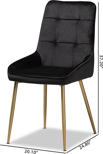 Wholesale Interiors Dining Chairs - Gavino Luxe and Black Velvet Fabric Upholstered and Gold Finished Metal 2-Piece Dining Chair Set