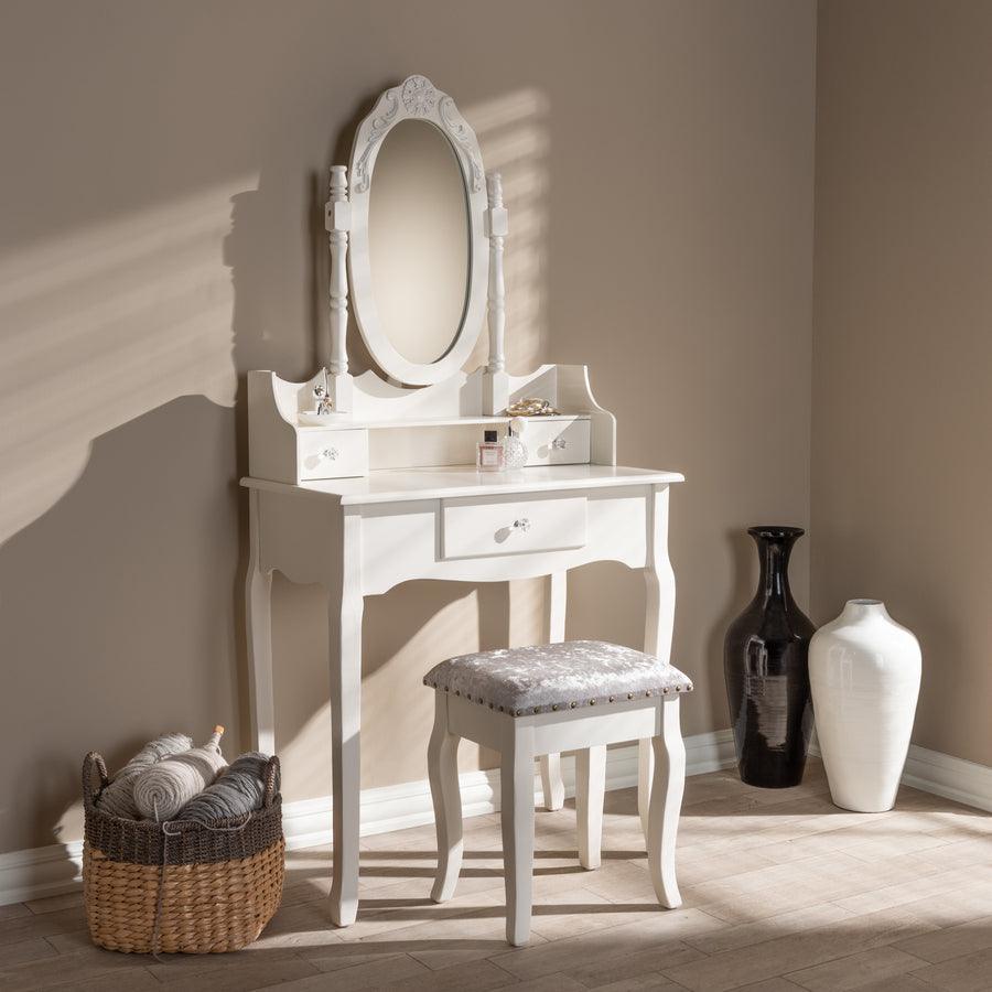 Wholesale Interiors Bathroom Vanity - Veronique Traditional French Provincial White Finished Wood 2-Piece Vanity Table with