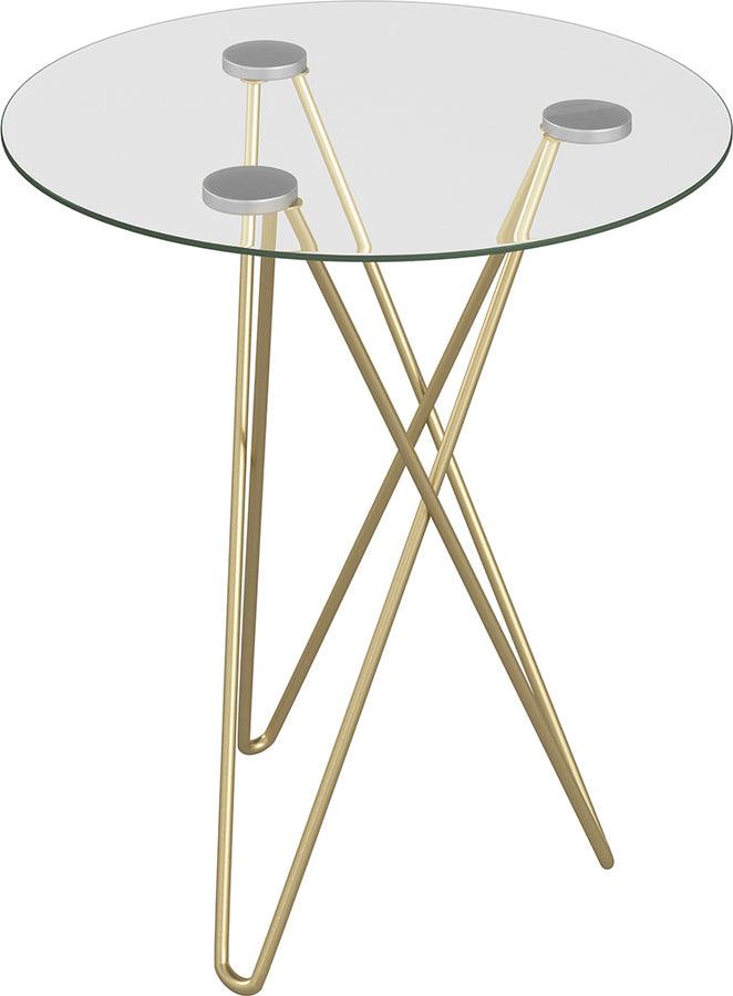 Euro Style Side & End Tables - Zoey Round Side Table in Clear Tempered Glass with Matte Brushed Gold Base