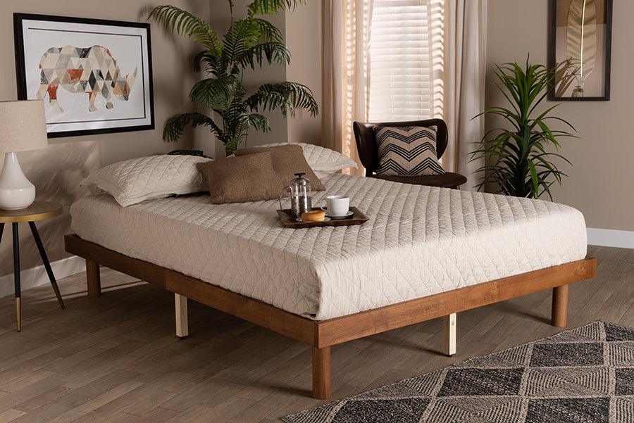 Wholesale Interiors Beds - Winston Mid-Century Modern Walnut Brown Finished Wood Queen Size Platform Bed frame