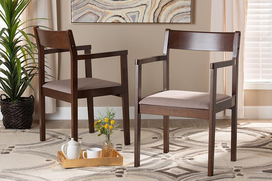 Wholesale Interiors Dining Chairs - Helene Mid-Century Warm Grey Fabric and Dark Brown Finished Wood 2-Piece Dining Chair Set