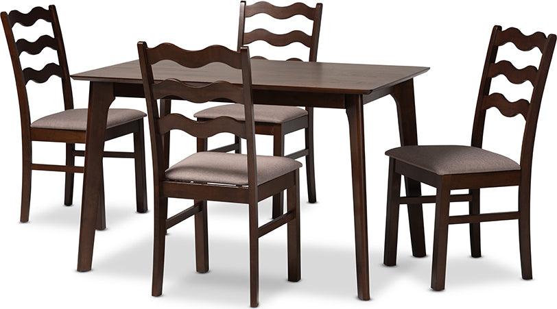 Wholesale Interiors Dining Sets - Amara Mid-Century Modern Warm Grey Fabric and Dark Brown Finished Wood 5-Piece Dining Set