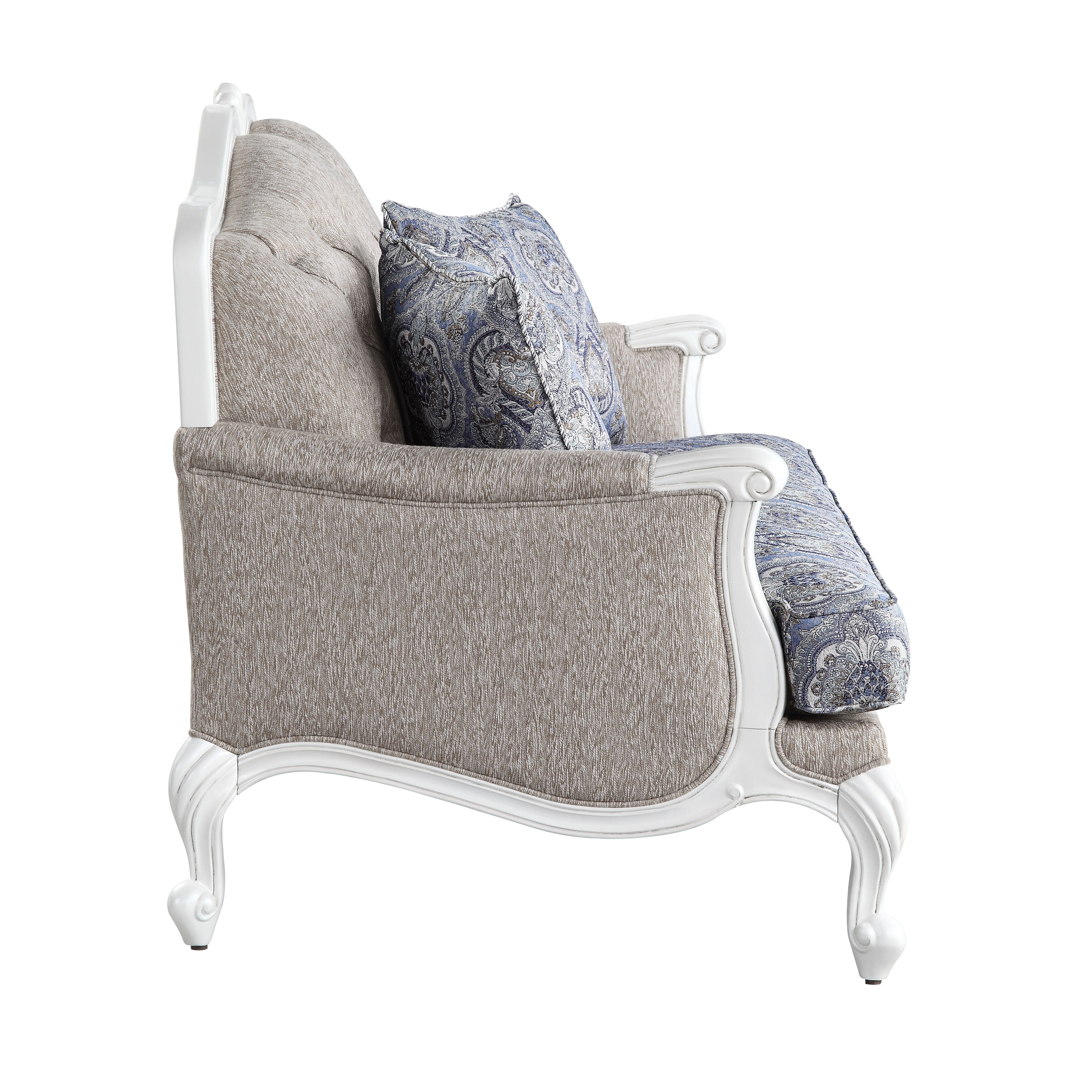 ACME Furniture Sofas & Couches - ACME Ciddrenar Sofa w/5 pillows, Fabric & White Finish