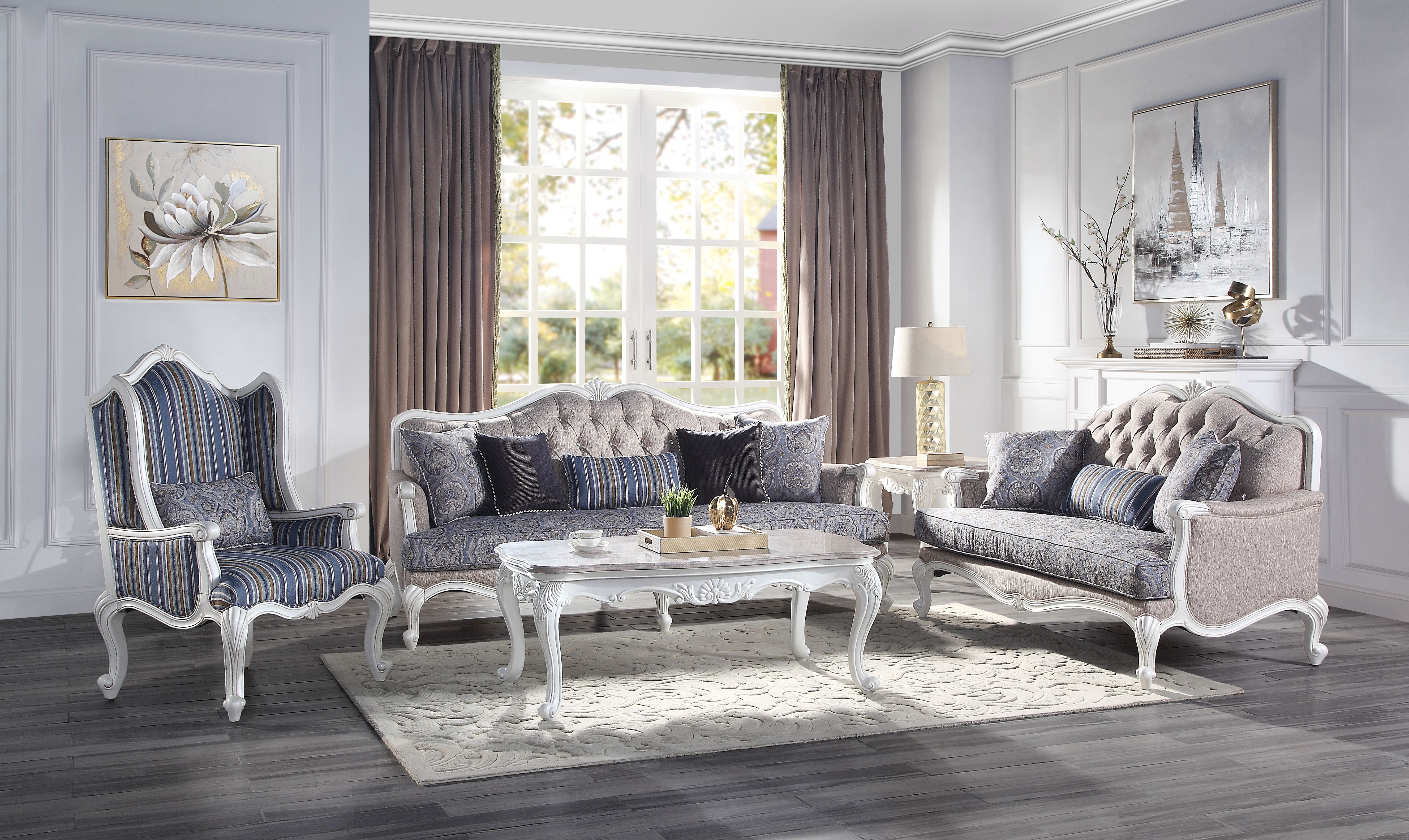 ACME Furniture Sofas & Couches - ACME Ciddrenar Sofa w/5 pillows, Fabric & White Finish