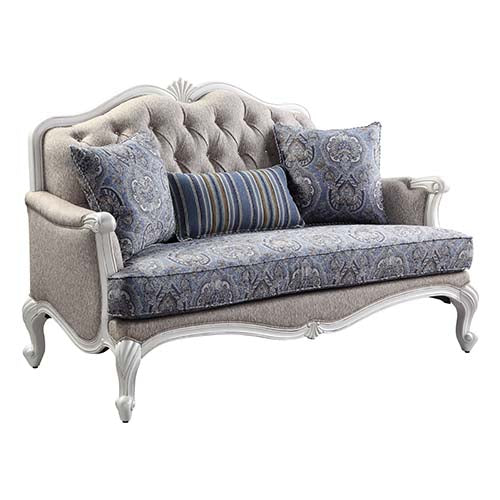 ACME Furniture Sofas & Couches - ACME Ciddrenar Loveseat w/3 pillows, Fabric & White Finish