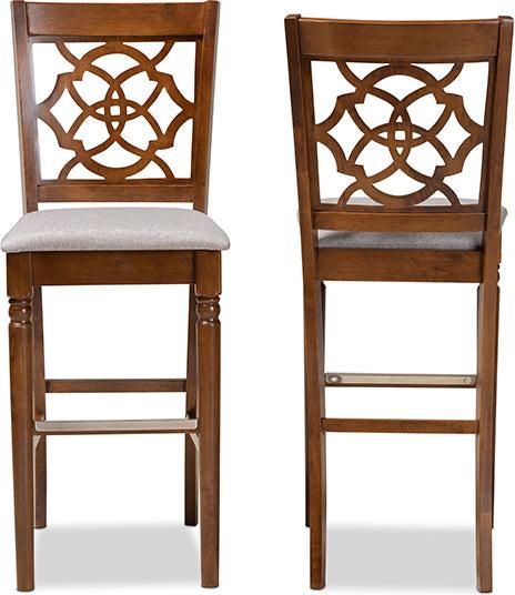 Wholesale Interiors Barstools - Alexandra Grey Fabric Upholstered and Walnut Brown Finished Wood 2-Piece Bar Stool Set