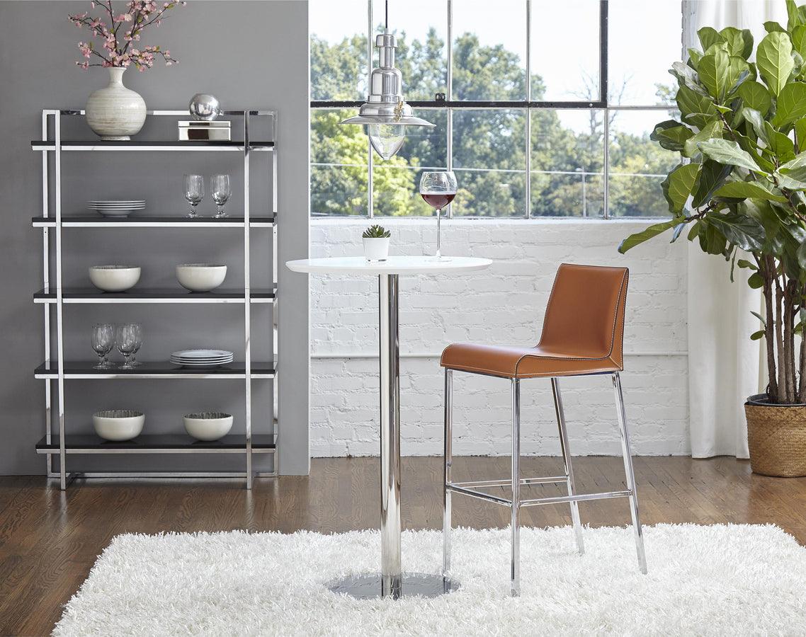 Euro Style Bar Tables - Cookie-B 26" Bar Table in Matte White with Brushed Stainless Steel Column and Base