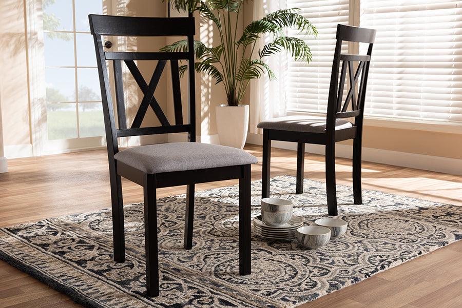 Wholesale Interiors Dining Chairs - Rosie Grey Fabric Upholstered And Espresso Brown Finished Dining Chair Set Of 2