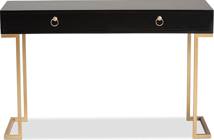 Wholesale Interiors Consoles - Beagan Modern and Contemporary Black Finished Wood and Gold Metal 2-Drawer Console Table