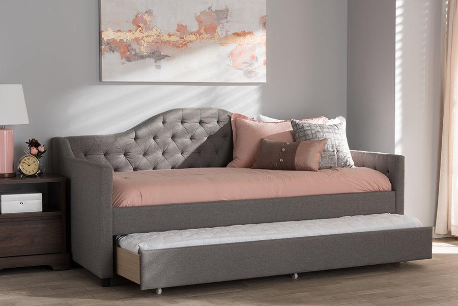 Wholesale Interiors Daybeds - Perry Modern and Contemporary Light Grey Fabric Daybed with Trundle