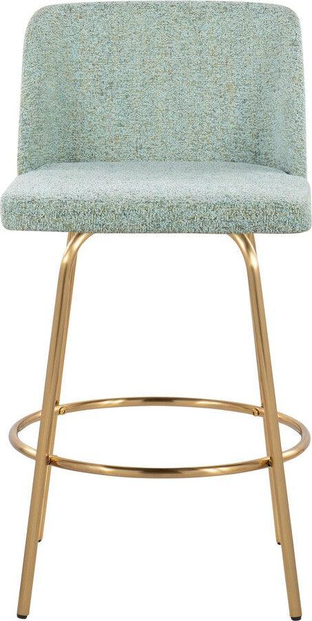 Lumisource Barstools - Toriano 26" Fixed Height Counter Stool With Swivel In Light Green Fabric & Gold Metal (Set of 2)