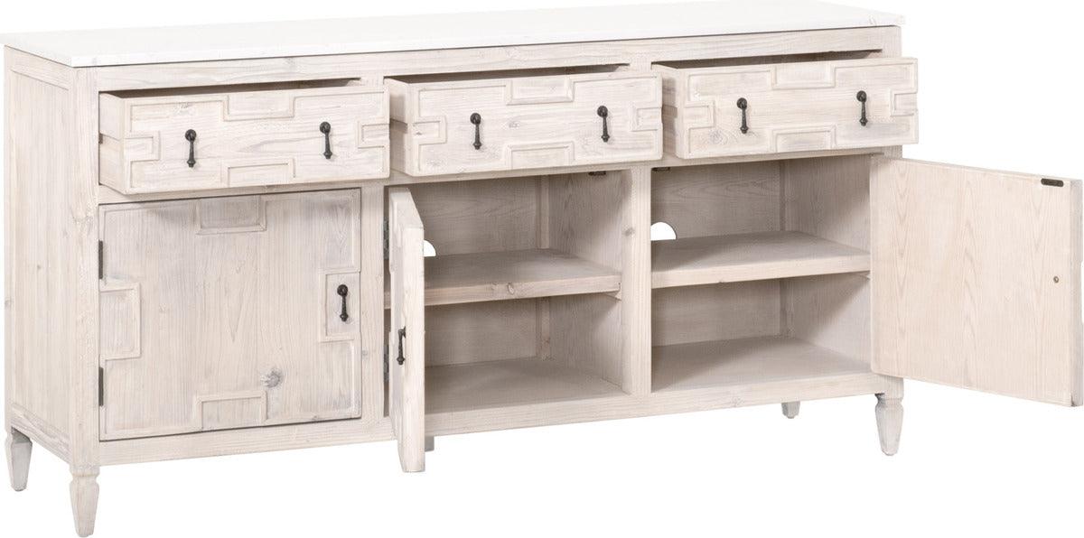 Essentials For Living Buffets & Cabinets - Emerie Media Sideboard White Wash Pine & White Quartz
