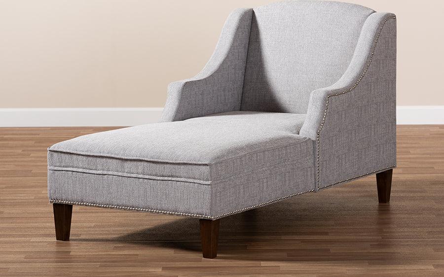 Wholesale Interiors Accent Chairs - Leonie Modern and Contemporary Grey Fabric Wenge Brown Chaise Lounge