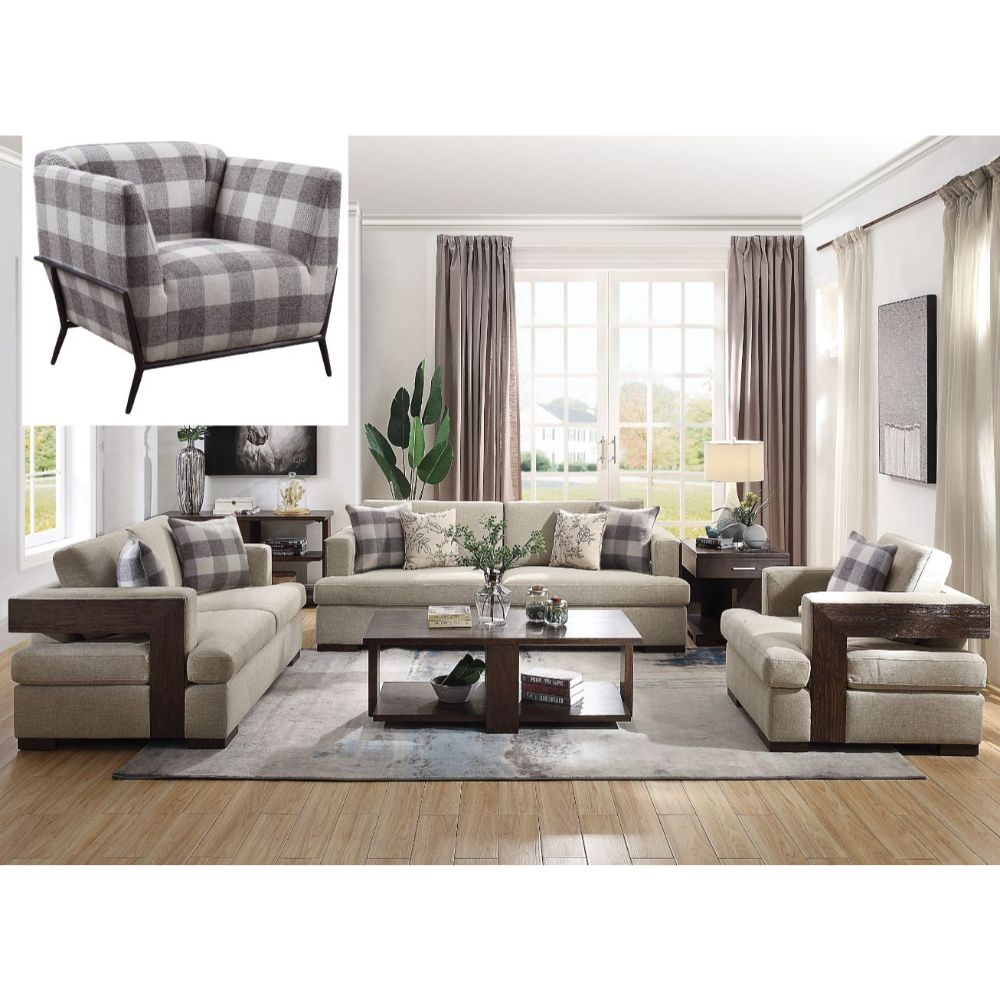 Sofa (w/4 Pillows), Fabric & Walnut 54850