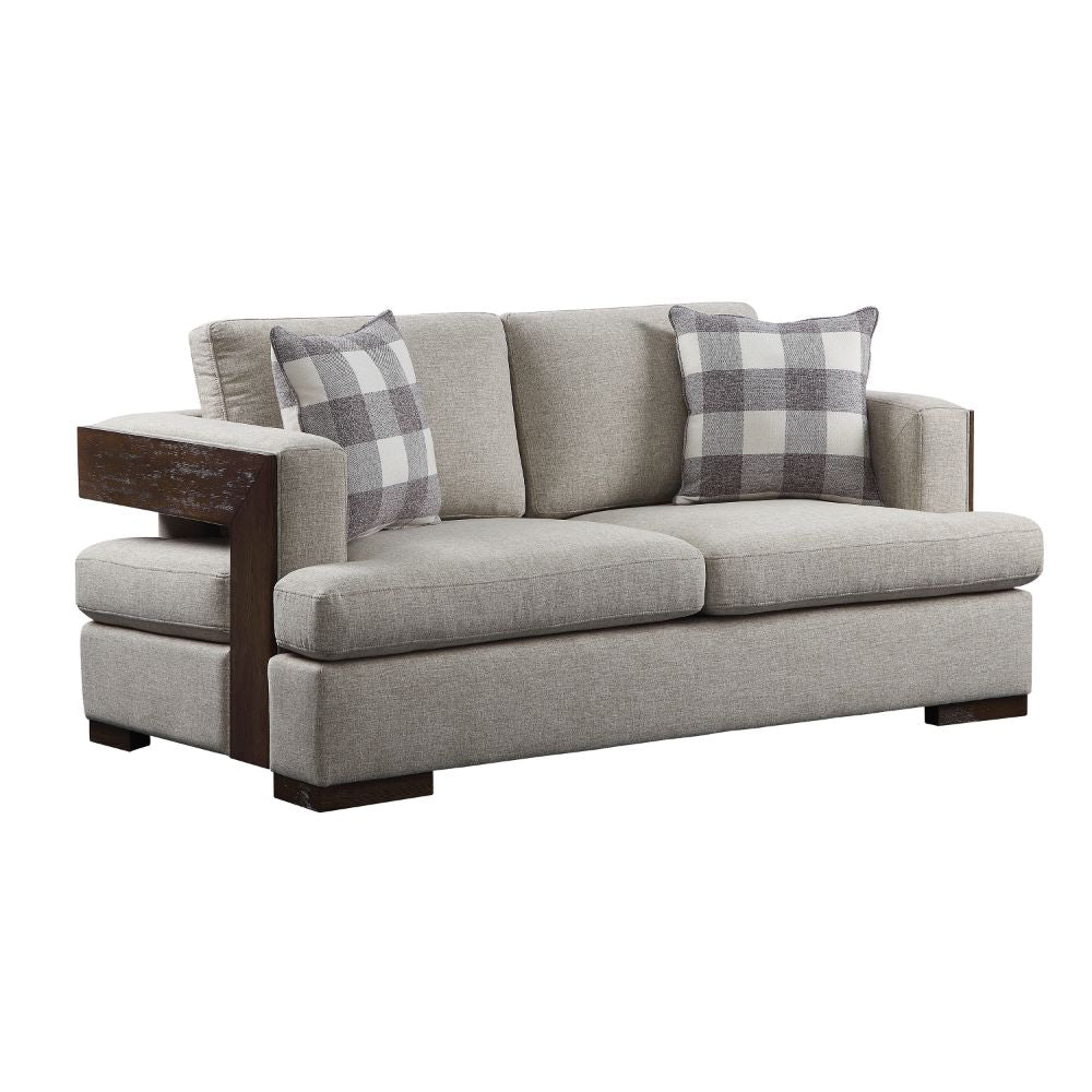 Loveseat (w/2 Pillows), Fabric & Walnut 54851