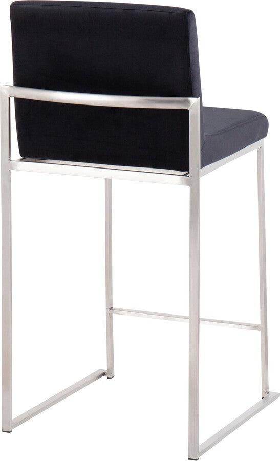 Lumisource Barstools - Fuji High Back Counter Stool In Stainless Steel & Black Velvet (Set of 2)