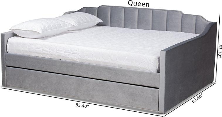 Wholesale Interiors Daybeds - Lennon Grey Velvet Fabric Upholstered Queen Size Daybed with Trundle