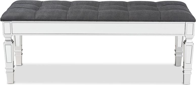Wholesale Interiors Benches - Hedia Contemporary Glam and Luxe Grey Fabric Upholstered and Silver Finished Wood Accent Bench
