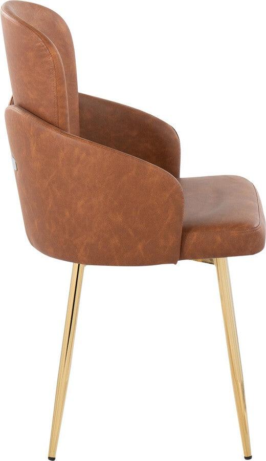 Lumisource Dining Chairs - Dahlia Contemporary Dining Chair In Gold Metal & Camel Faux Leather With Chrome Accent (Set of 2)