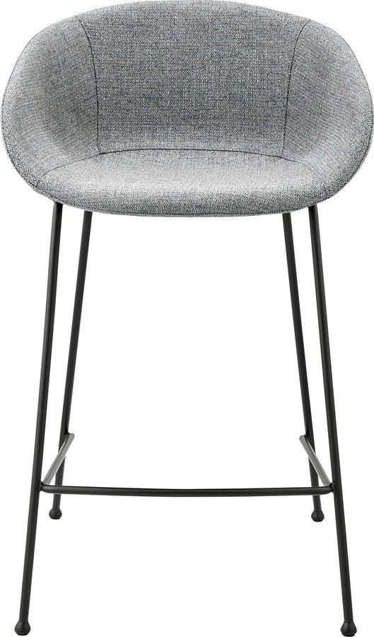 Euro Style Barstools - Zach Counter Stool with Gray-Blue Fabric and Matte Black steel frame and legs - Set of 2