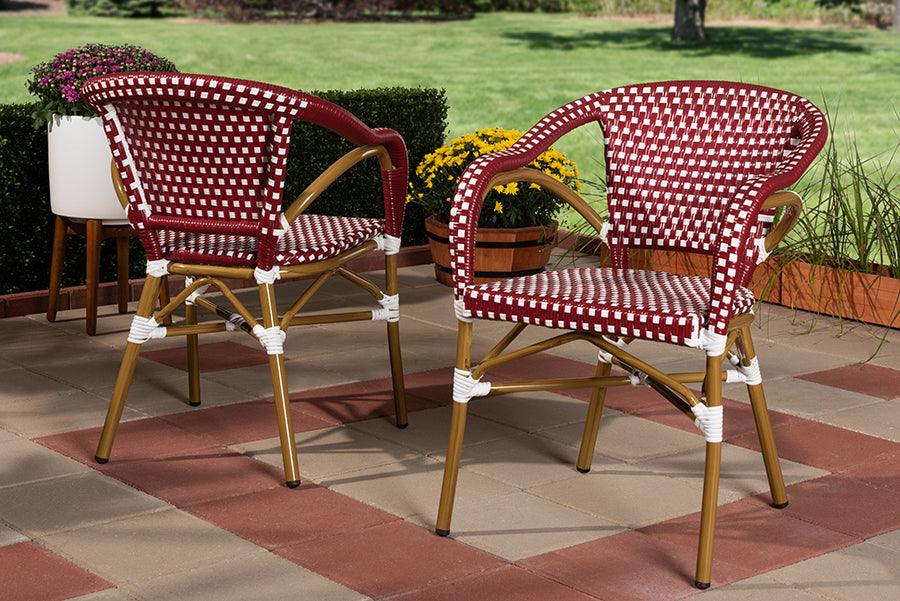 Wholesale Interiors Outdoor Dining Chairs - Eliane Indoor & Outdoor Red & White Bistro Dining Chair Set of 2