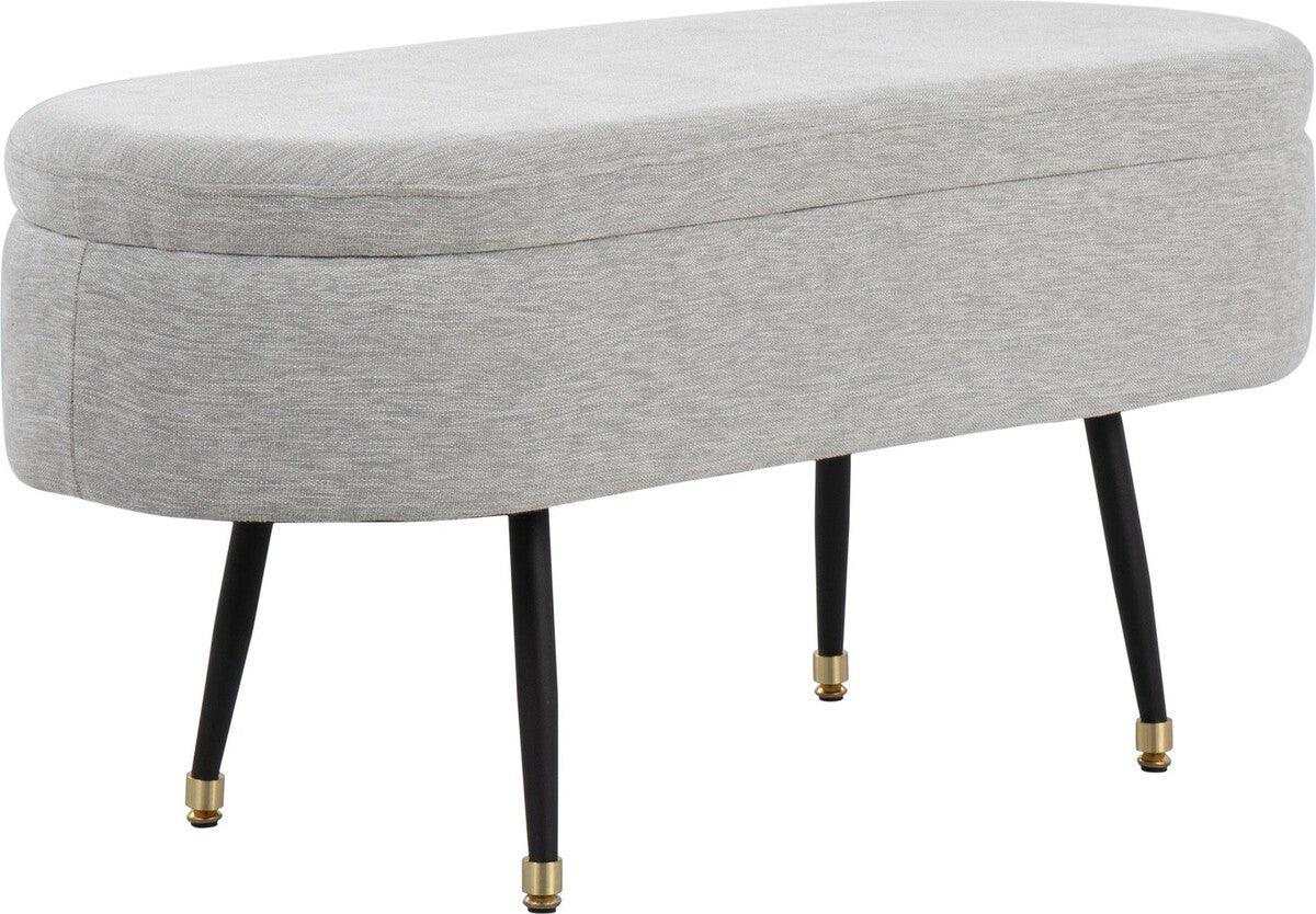 Lumisource Benches - Harvey Contemporary Storage Bench In Black Metal & Light Grey Fabric With Gold Metal Accent