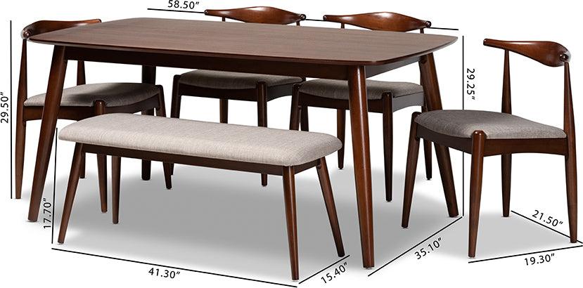 Wholesale Interiors Dining Sets - Amato Light Gray Fabric Walnut Finished Wood 6-Piece Dining Set