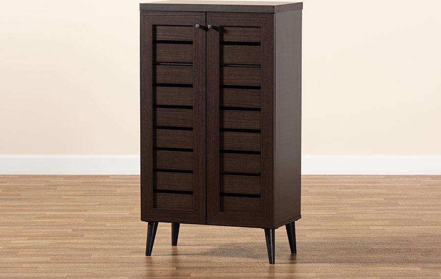 Wholesale Interiors Shoe Storage - Salma Dark Brown Finished Wood 2-Door Shoe Storage Cabinet