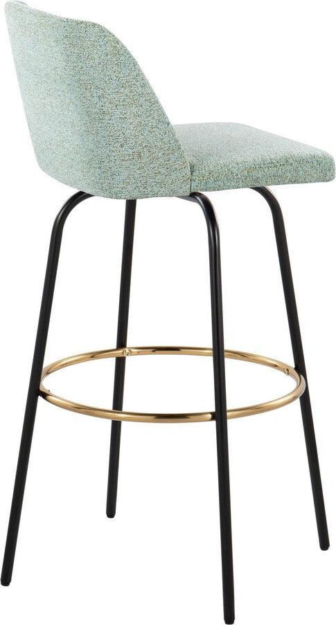 Lumisource Barstools - Toriano 30" Fixed Height Barstool With Swivel In Light Green Fabric & Black Metal (Set of 2)
