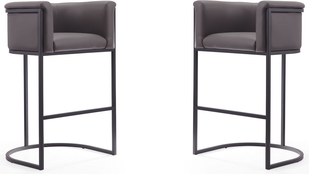 Manhattan Comfort Barstools - Cosmopolitan 37.8 in. Pebble and Black Metal Barstool (Set of 2)