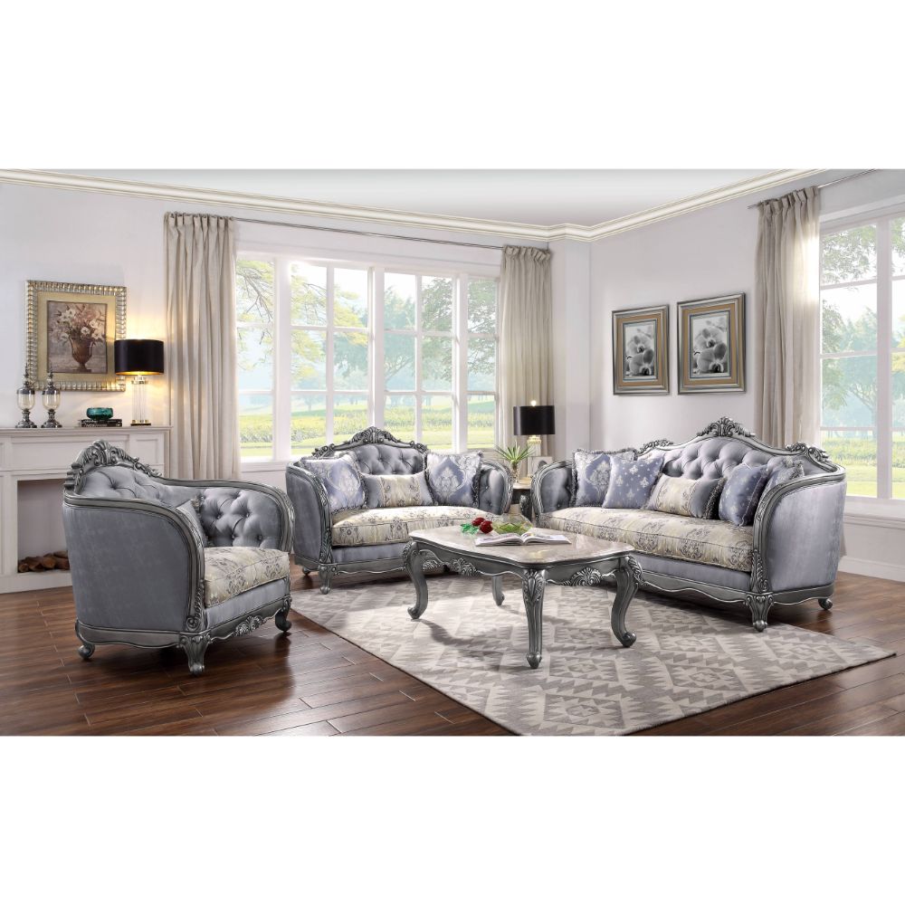 ACME Furniture Sofas & Couches - ACME Ariadne Sofa w/5 Pillows, Fabric & Platinum