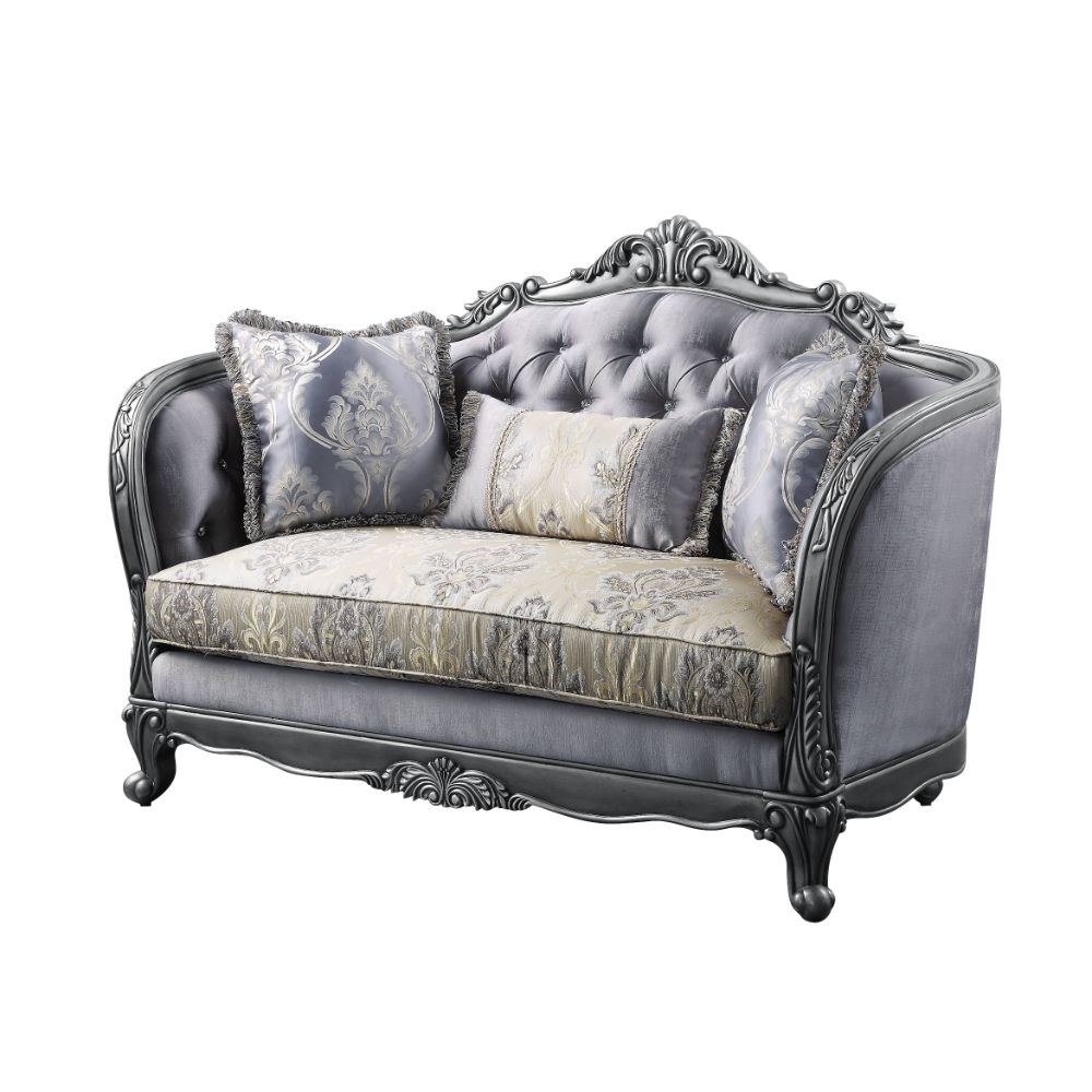 ACME Furniture Sofas & Couches - ACME Ariadne Loveseat w/3 Pillows, Fabric & Platinum