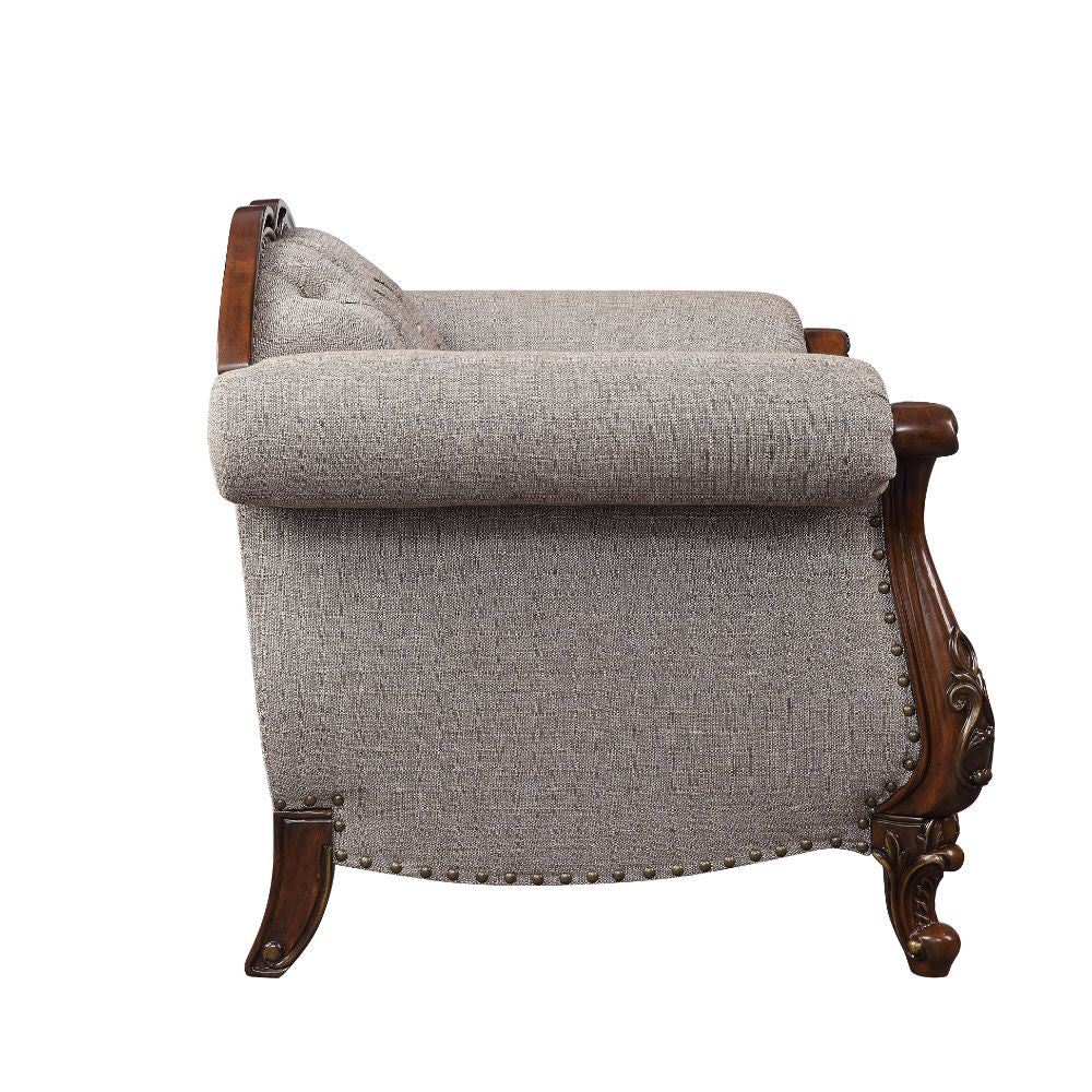 ACME Furniture Sofas & Couches - ACME Miyeon Sofa w/5 Pillows, Fabric & Cherry