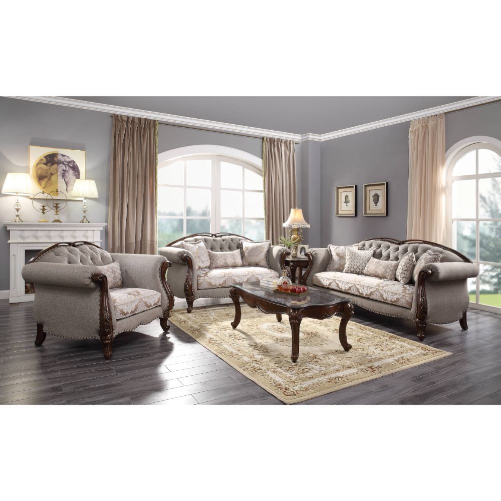 ACME Furniture Sofas & Couches - ACME Miyeon Sofa w/5 Pillows, Fabric & Cherry