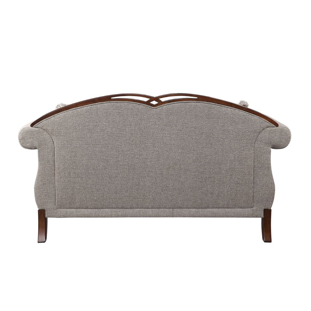 ACME Furniture Sofas & Couches - ACME Miyeon Loveseat w/3 Pillows, Fabric & Cherry