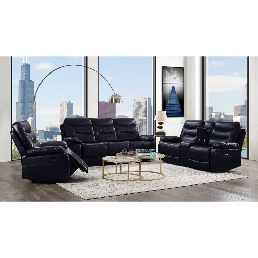 ACME Furniture Sofas & Couches - ACME Aashi Sofa (Motion), Navy Leather-Gel Match