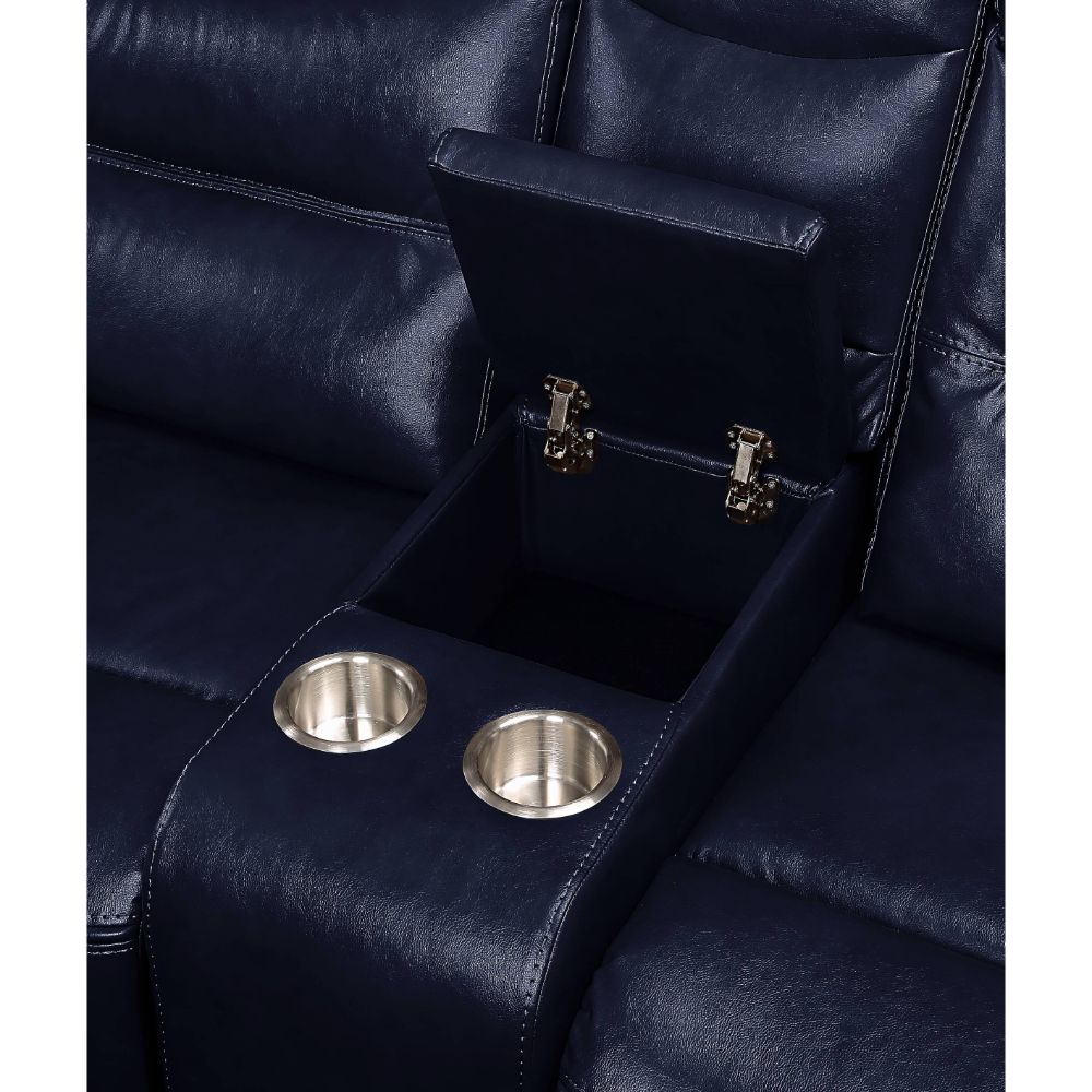 ACME Furniture Sofas & Couches - ACME Aashi Sofa (Motion), Navy Leather-Gel Match