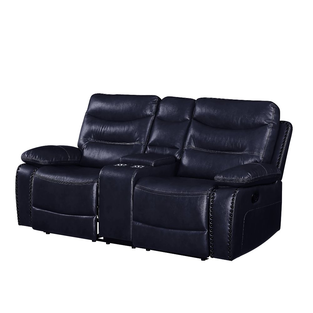 ACME Furniture Sofas & Couches - ACME Aashi Loveseat w/Console (Motion), Navy Leather-Gel Match