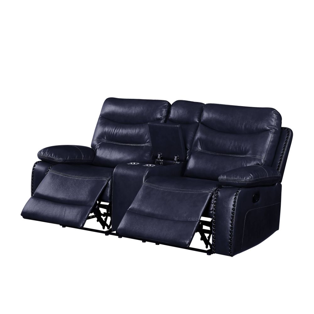 ACME Furniture Sofas & Couches - ACME Aashi Loveseat w/Console (Motion), Navy Leather-Gel Match