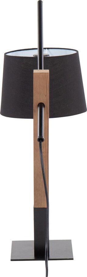 Lumisource Table Lamps - Archer Contemporary Table Lamp In Black Metal, Walnut Wood, & Black Linen Shade