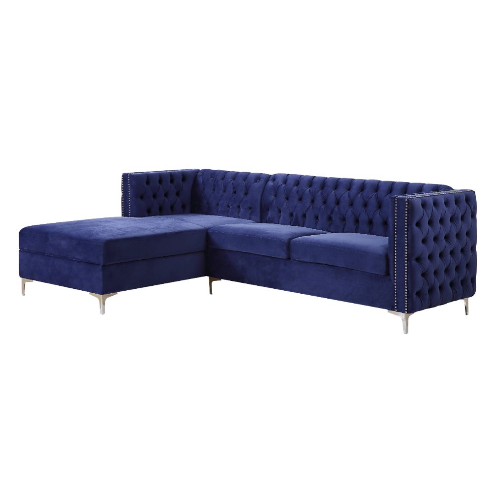 ACME Furniture Sofas & Couches - ACME Sullivan Sectional Sofa, Navy Blue Velvet